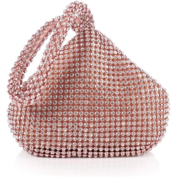 Purse Bling Evening Bag Rose Gold Clutch Rhinestone Triangle Women's Wedding - Picture 1 of 8